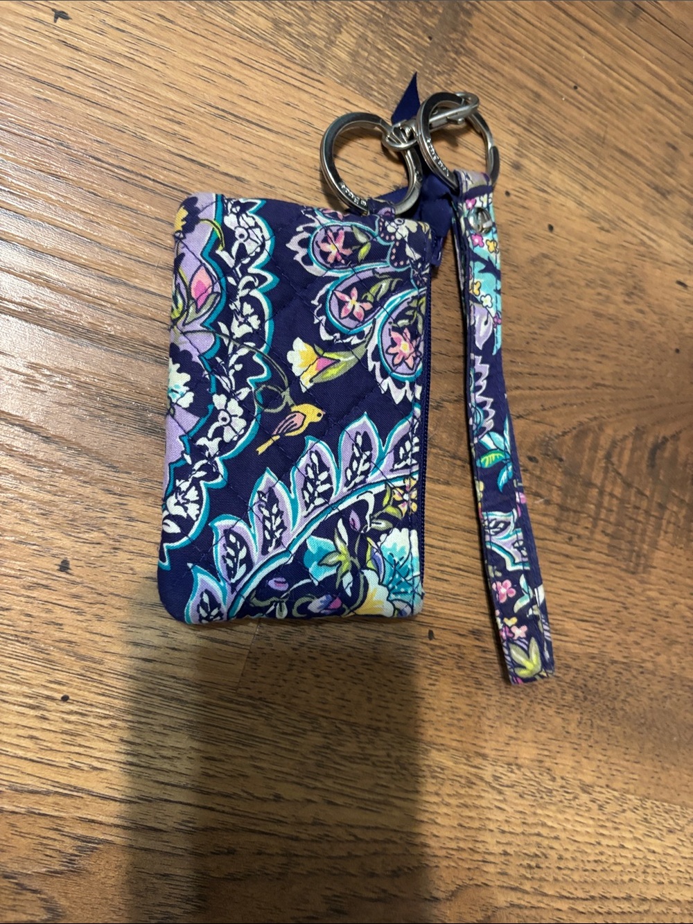 Vera Bradley Navy Floral Quilted Wristlet Key Card Holder